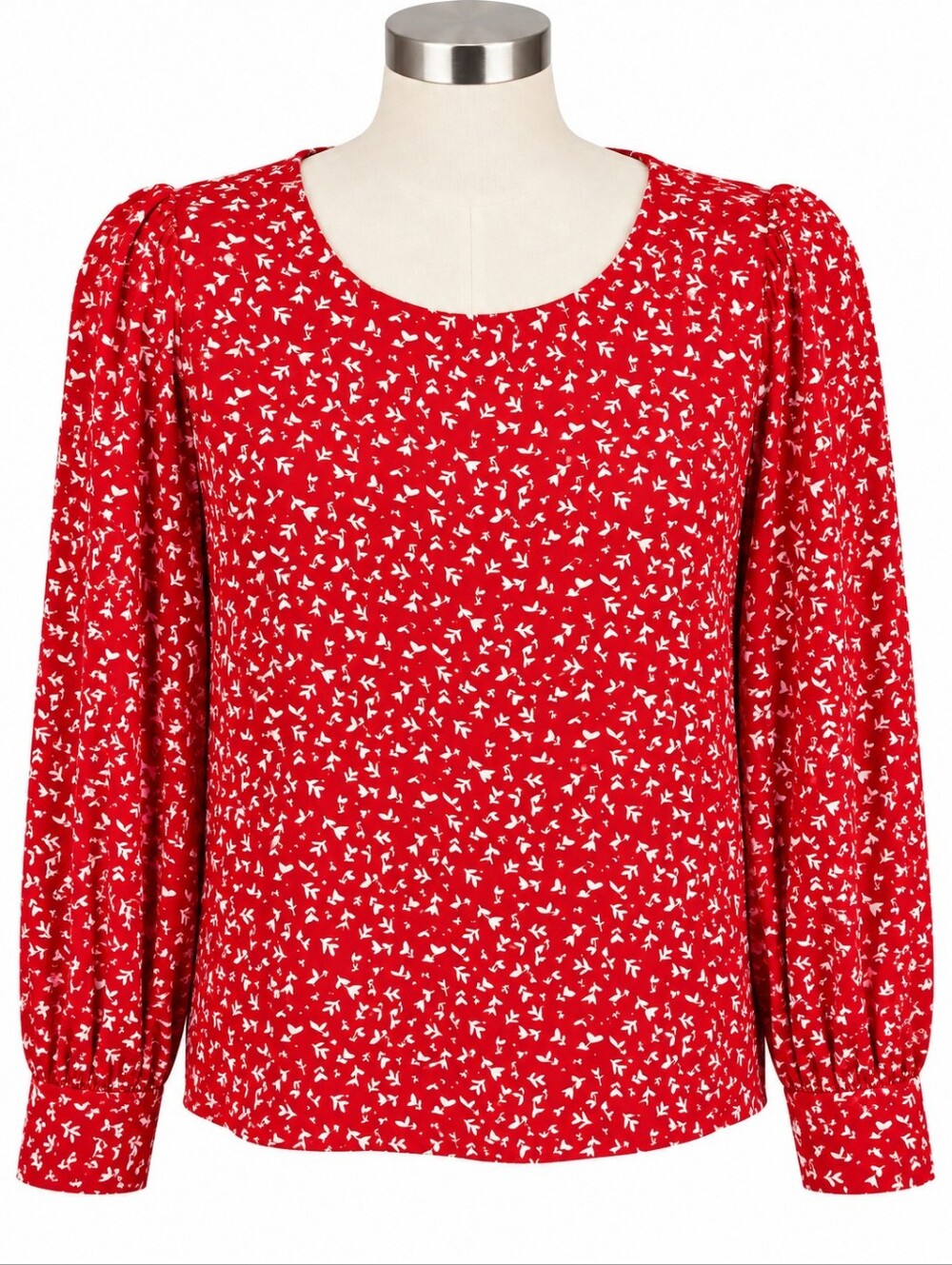 J. Crew Factory Red Floral Long Sleeve Blouse Scoop Neck Top S Casual Romantic